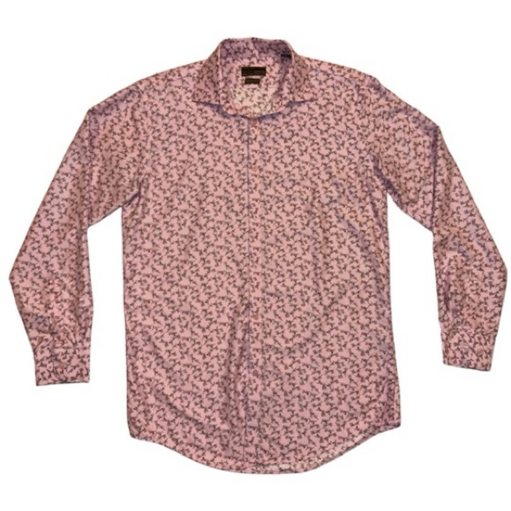 BLACK LABEL BY RUFFIN MENS DRESS SHIRT PINK/BLACK FLORAL SHIRT SIZE 15(M)